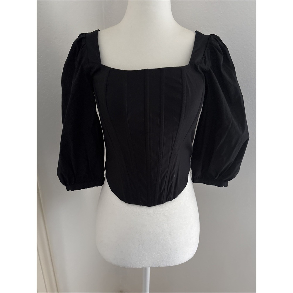Jason Wu Corset Puff Sleeve Renaissance Blouse Top Black Size XS